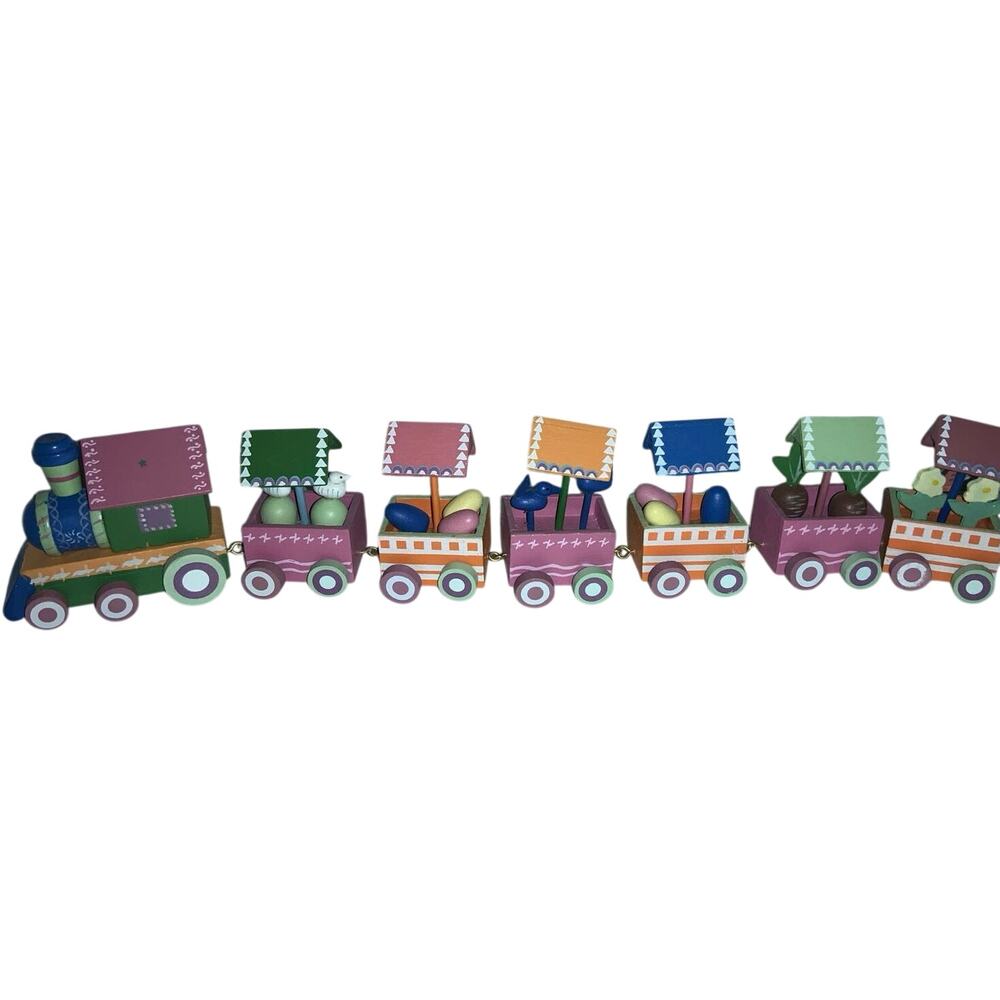 Vintage Cottontale Collection 7 PC Wooden Easter Train Set in box home decor